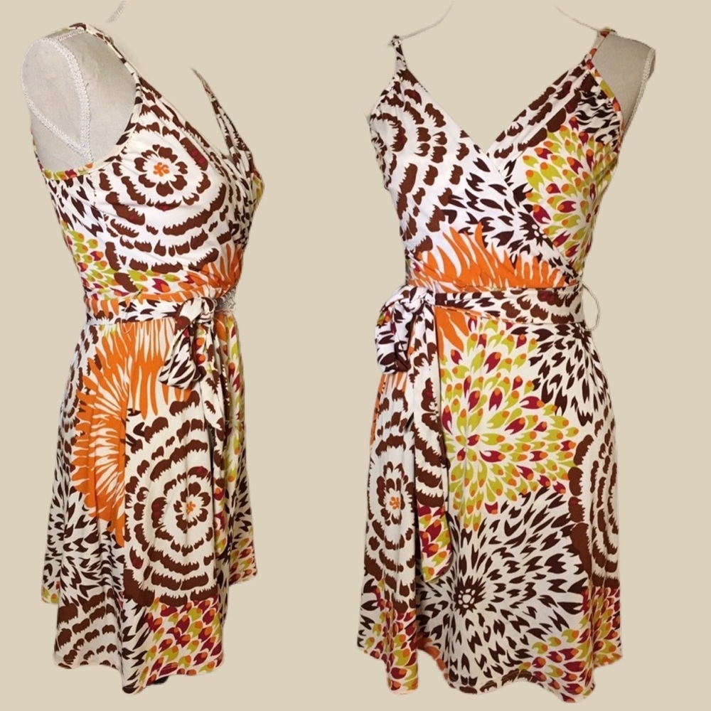 Wrap Dress Travel Stretch Adjustable Strap Pattern Orange Packable Zip Stretchy